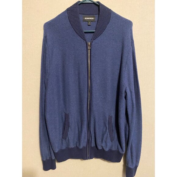 Men's Blue Long Sleeved Pique Knit Full Zip L - Picture 1 of 4